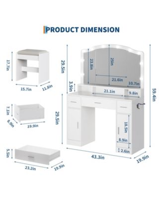 White 3-Drawer LED Vanity Set, Makeup Dressing Table with Cozy Padded Stool