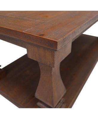 Farmhouse Coffee Table, Rustic Living Room Table with Storage Shelf