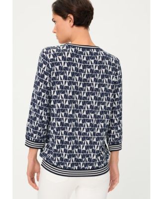 Women's Allover Geo Print T-Shirt with Stripe Trim