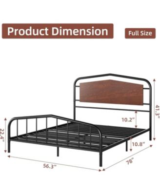  Metal Bed Frame with Wooden Headboard, Wrought Iron Metal Platform Bed Frame, Under Bed Storage, No Box Spring Required, Easy Assembly