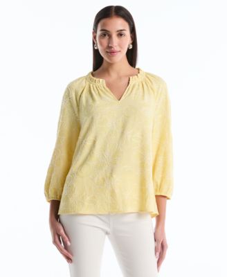 Petite Floral Embroidered 3/4-Sleeve Blouse