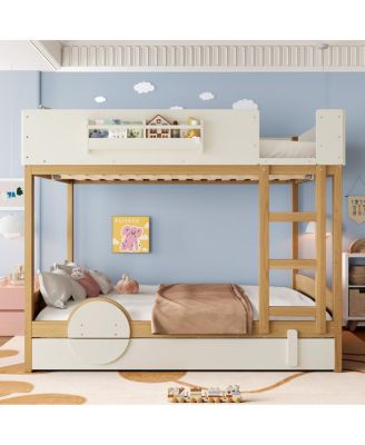 Streamdale Queen Bunk Bed with Trundle, Bookshelf, and Auto Design for Kids
