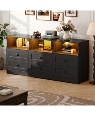 Drawer Wooden Dresser with RGB Lights and Power Outlet