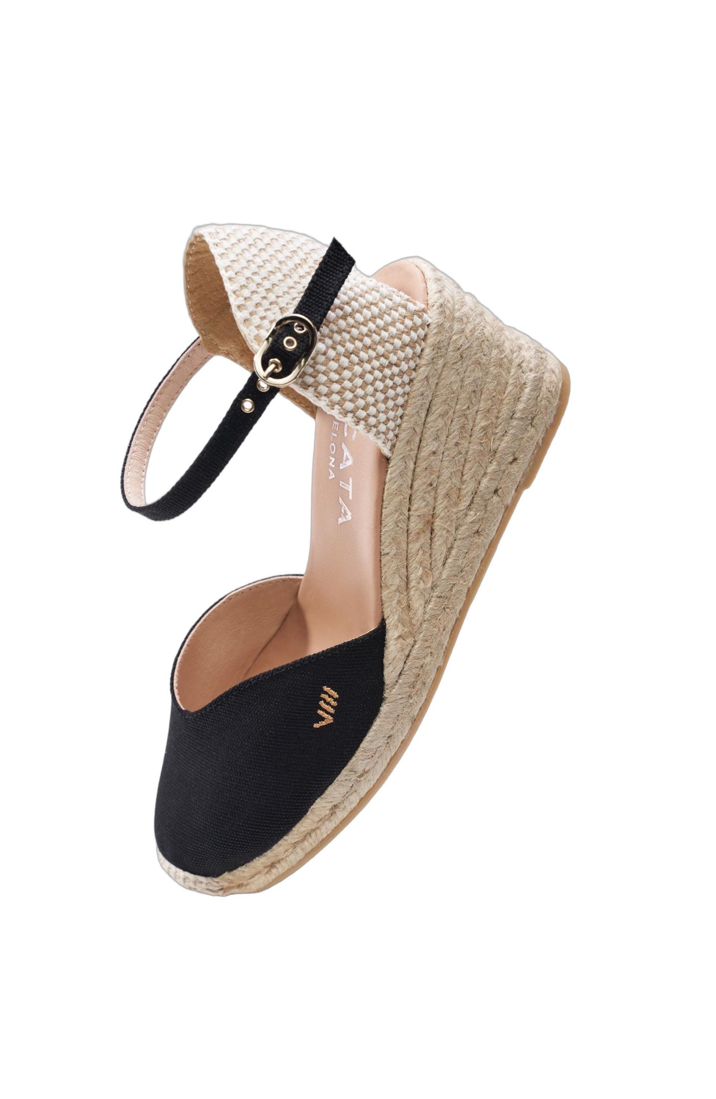 Женские сандалии VISCATA Reus Canvas Espadrille Wedges Ankle Strap, цвет: Чёрный — фото 7