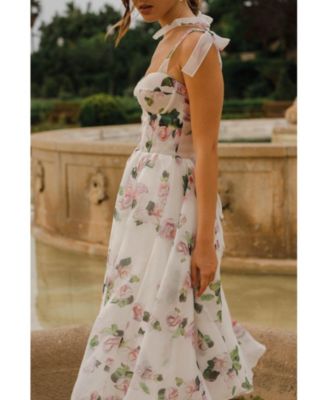 Women's Tender Floral Midi Tie-Strap Dress