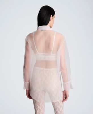 Women's Oversized Sheer Collared Tunic Shirt