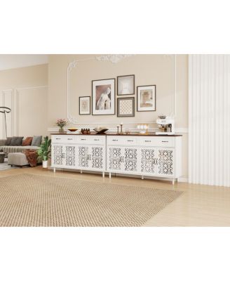 Vintage Sideboard Buffet Cabinet with Hand-Carved Doors & 4 Doors