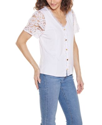 Women's Crochet Lace Sleeve V-Neck Top