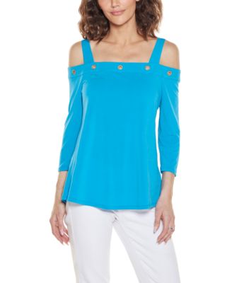Women's Grommet Trim Cold Shoulder Top