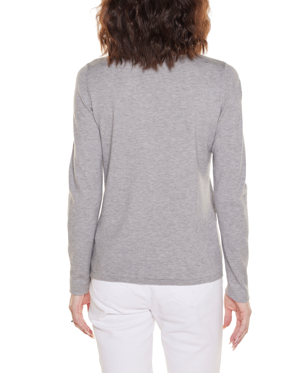 Belldini Women's Embroidered Flower Split-Neck Sweater