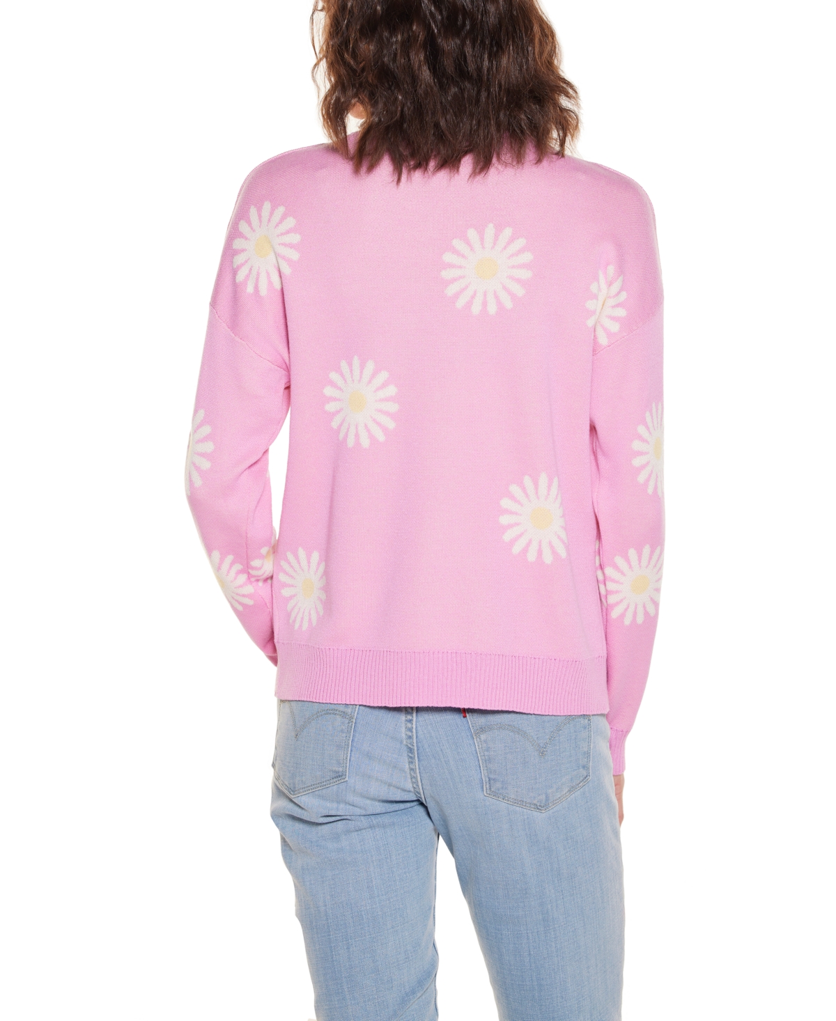 Belldini Women's Jacquard Flower Crew Neck Sweater