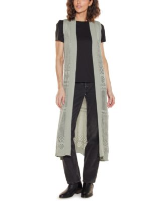 Women's Pointelle Sleeveless Duster Cardigan Sweater
