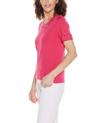 Women's Grommet Detail Crew Neck Sweater