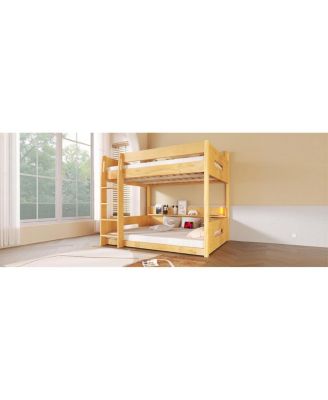 Queen over Queen Bunk Bed with Storage Shelves and USB Ports