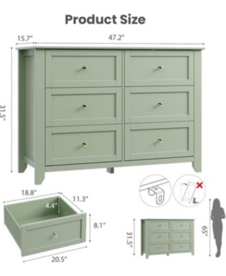 6-Drawer Dresser for Bedroom, Large Wooden Chest with Deep Drawers and Metal Knobs for Entryway, Hallway