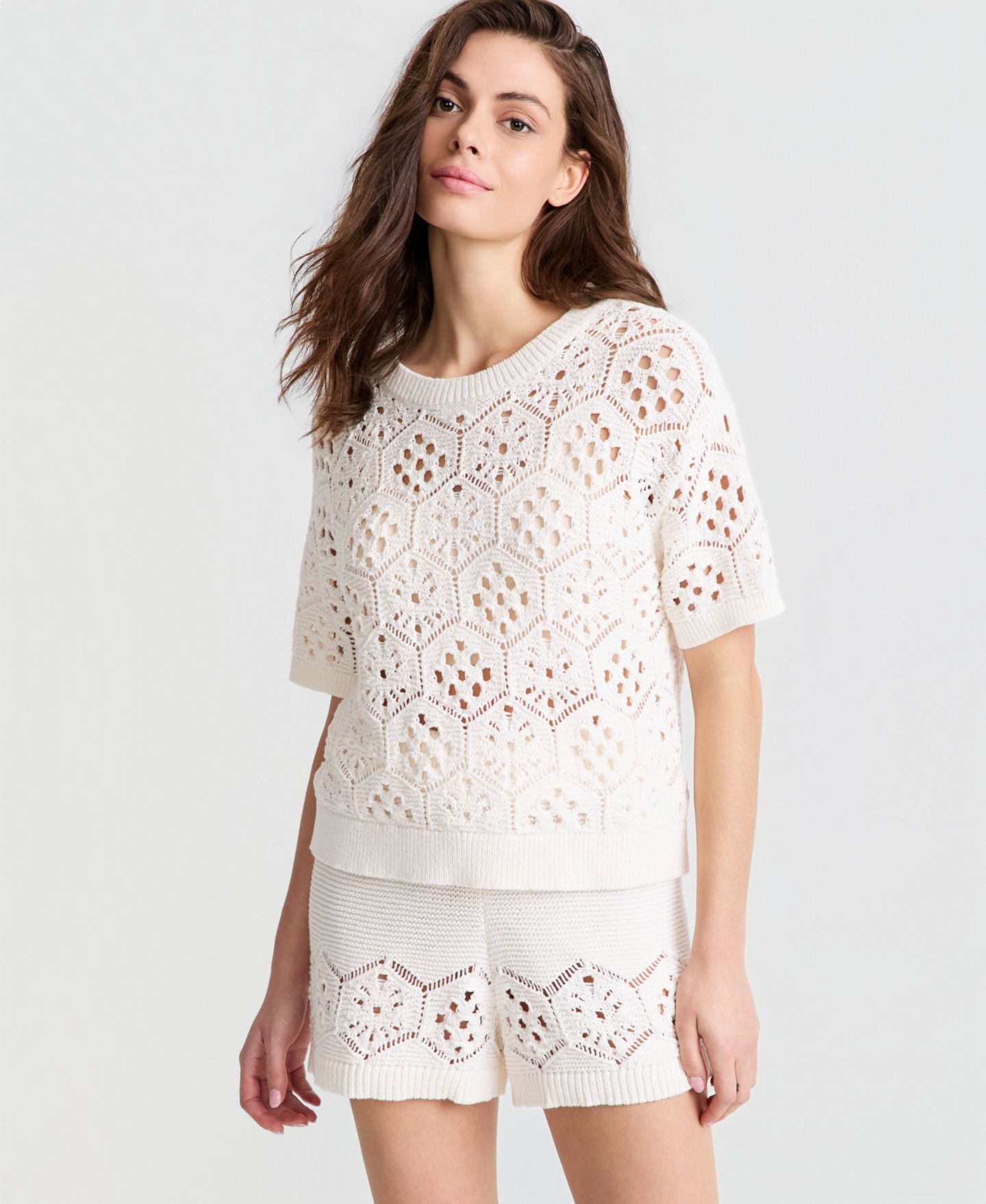 Женский свитер State of Day Short-Sleeve Crochet, цвет: Кремовый — фото 3