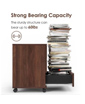 3-Drawer Vertical Filing Cabinet, Wood Mobile File Cabinet, Storage Cabinet with Wheels, Under Desk for Home Office