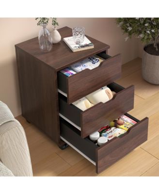 3-Drawer Vertical Filing Cabinet, Wood Mobile File Cabinet, Storage Cabinet with Wheels, Under Desk for Home Office