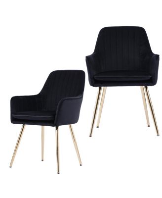 Streamdale Velvet Dining Chairs (Set of 2) - Black, Gold Legs