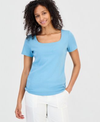 Women's Cotton Square-Neck Short-Sleeve T-Shirt