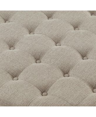 Streamdale Large Tufted Linen Ottoman Coffee Table with Wood Shelf Storage