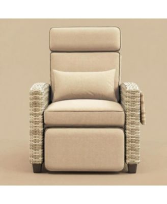 Adjustable Outdoor Wicker Recliner Chair, Patio Lounge Seating with Flip-Up Side Table