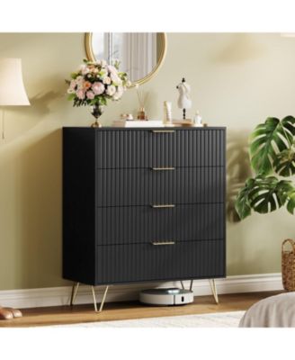  4 Drawer Bedroom Dresser, 32'' Wide Modern Wood Chest with Metal Handles, Spacious Clothes Storage Organizer"