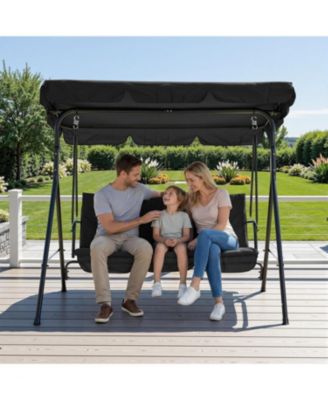"3 Person Patio Swing Chair with Adjustable Canopy, Breathable Seat & Armrests for Backyard"