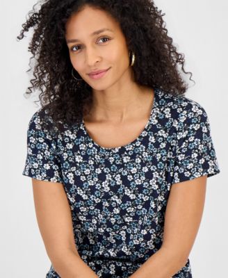 Women's Printed Short-Sleeve Scoop-Neck Top