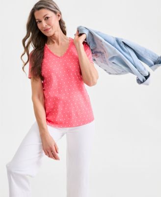 Women's Printed Short-Sleeve V-Neck Top