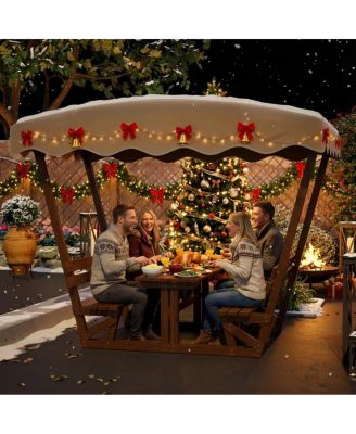 Streamdale Outdoor waterproof solid wood picnic table and bench set with canopy