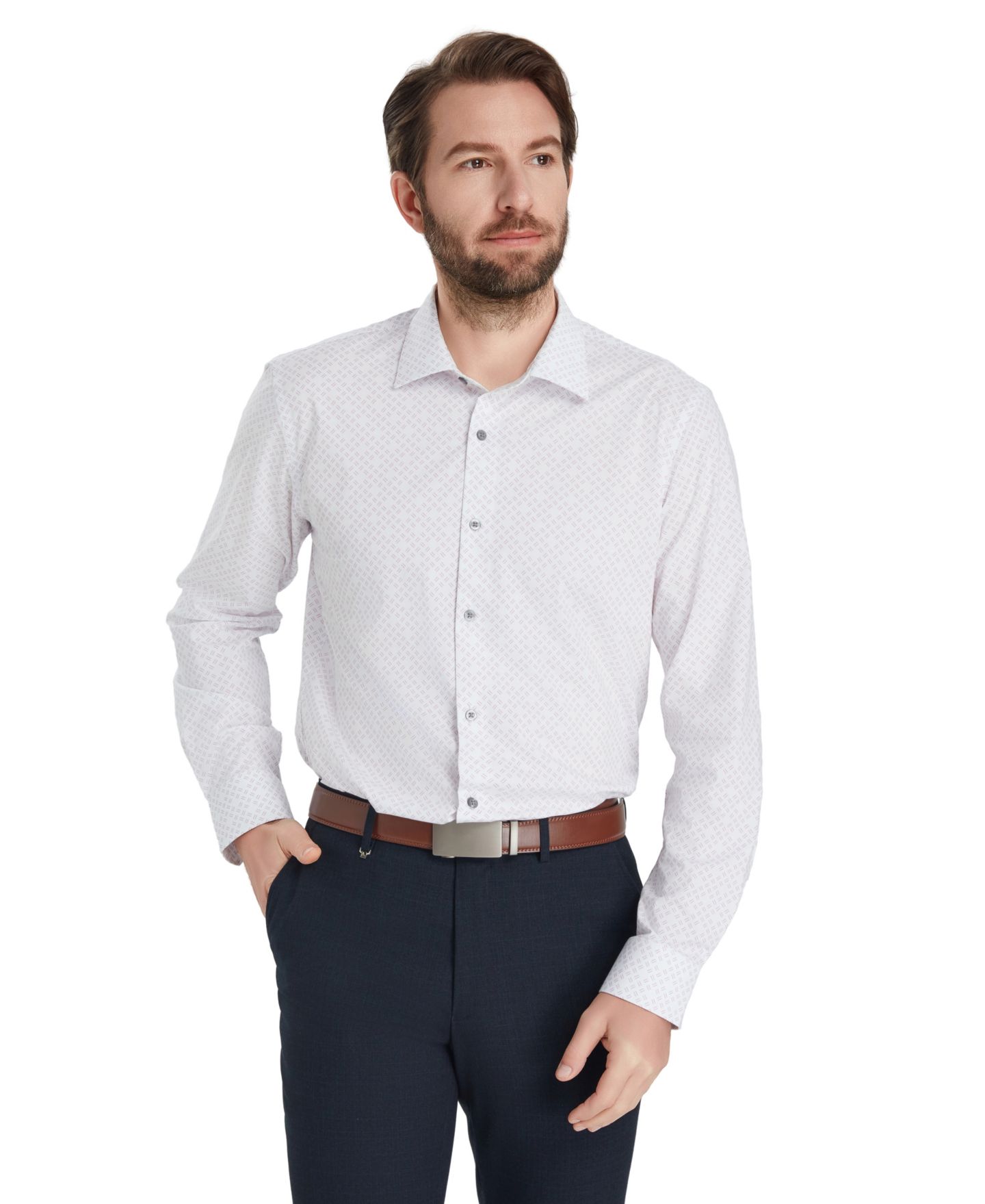 Мужская рубашка Alfani Slim-Fit Geometric Print Dress Shirt, цвет: Розовато-лиловый — фото 1