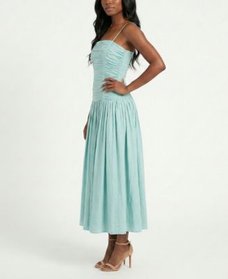 Women's Shirred Drop Waist Square Neck Dress