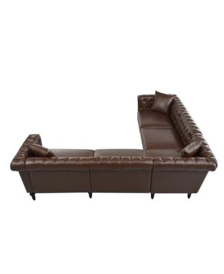 PU Leather Chesterfield Sectional Sofa with Rolled Arms & Nailhead