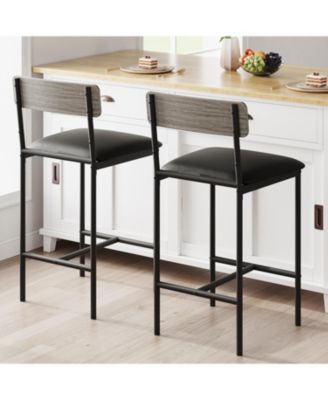 Bar Stools Set of 2 Kitchen Bar Stools with Footrest PU Upholstered Counter Height Barstools Bar Chairs with Back for Kitchen Easy Assembly