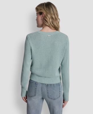 Women's Crewneck Front-Enamel Button Cardigan