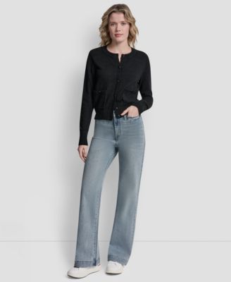 Women's Crewneck Front-Enamel Button Cardigan