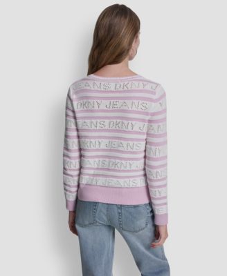 Women's Crewneck Logo Pointelle Striped Sweater