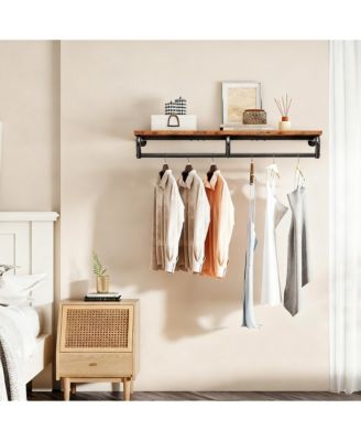 Wall Mounted 2-in-1 Clothes Rack with Top Shelf for Keys & Clothes