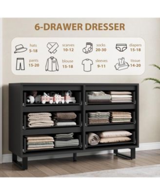 6 Dresser for Bedroom, 47.2 in Wide Dresser, Freestanding Vertical Drawer Cabinet with Storage, Wooden Closet Storage Chest for Living Room