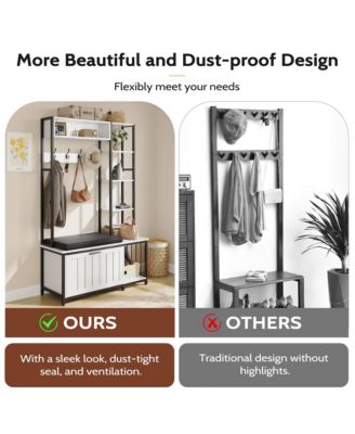 Hall Tree Coat Rack - Flip-top Shoe Cabinet, 5 Storage Compartments, Cushioned Bench, 4 Hooks for Entryway, Hallway