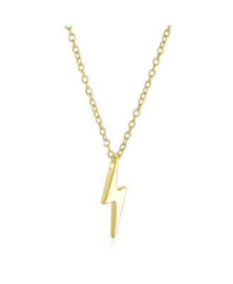 Minimalist Geometric Lightning Bolt Pendant Necklace CZ Accent Gold Plated Sterling Silver