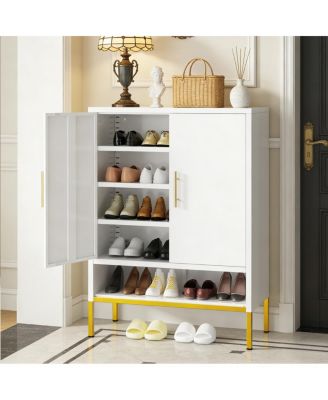 40" Tall 2-Door Metal 7-Tier Hidden Shoe Organizer Cabinet