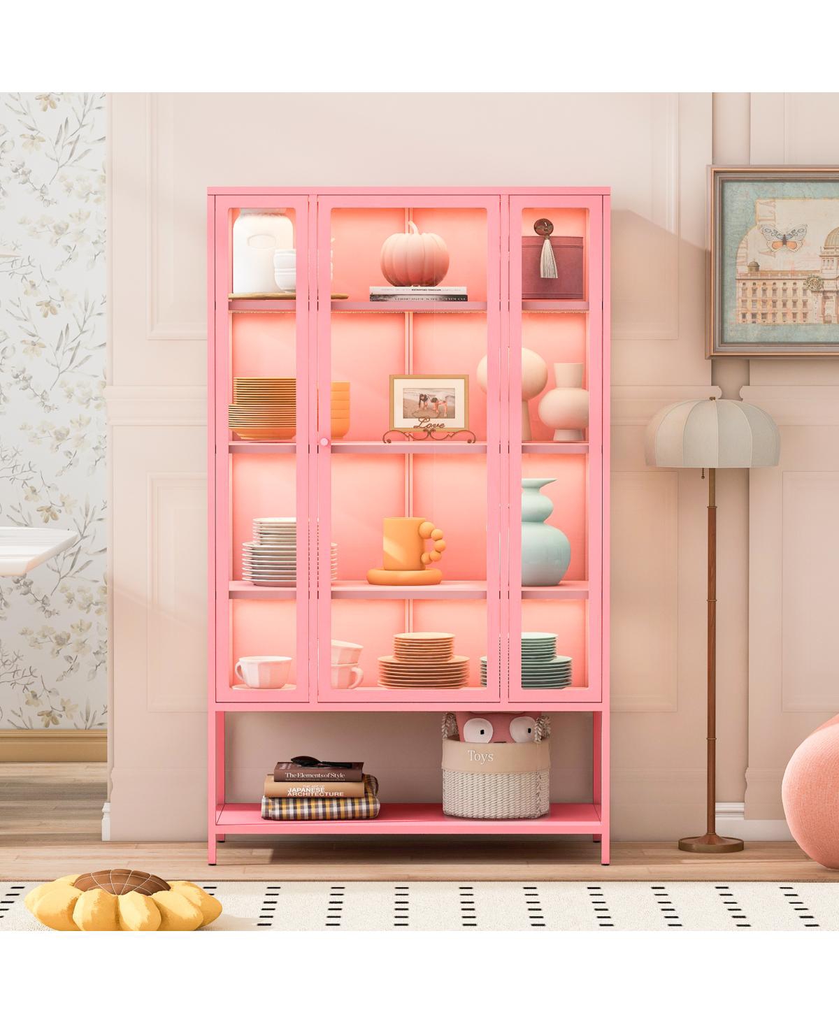 Streamdale Furniture 67.25" Iron Display Cabinet with Glass Door and Led Lights