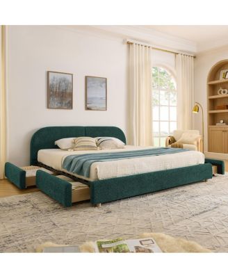 Streamdale King Size Upholstered Bed Frame with Curved Headboard & Drawer Storage