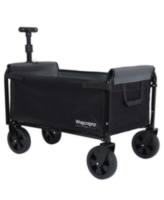 Collapsible Wagon Cart - Heavy Duty Utility Cart with Bench Seat, Storage Compartment and Included Dog Tether for Groceries