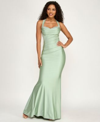 Juniors' Ruched Sweetheart Neck Gown