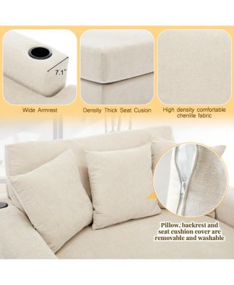 Oversized Chenille Chaise Lounger with Built-in Charge Station