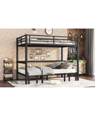 Twin XL over Twin XL pull-out Metal Bunk Bed with safety rails