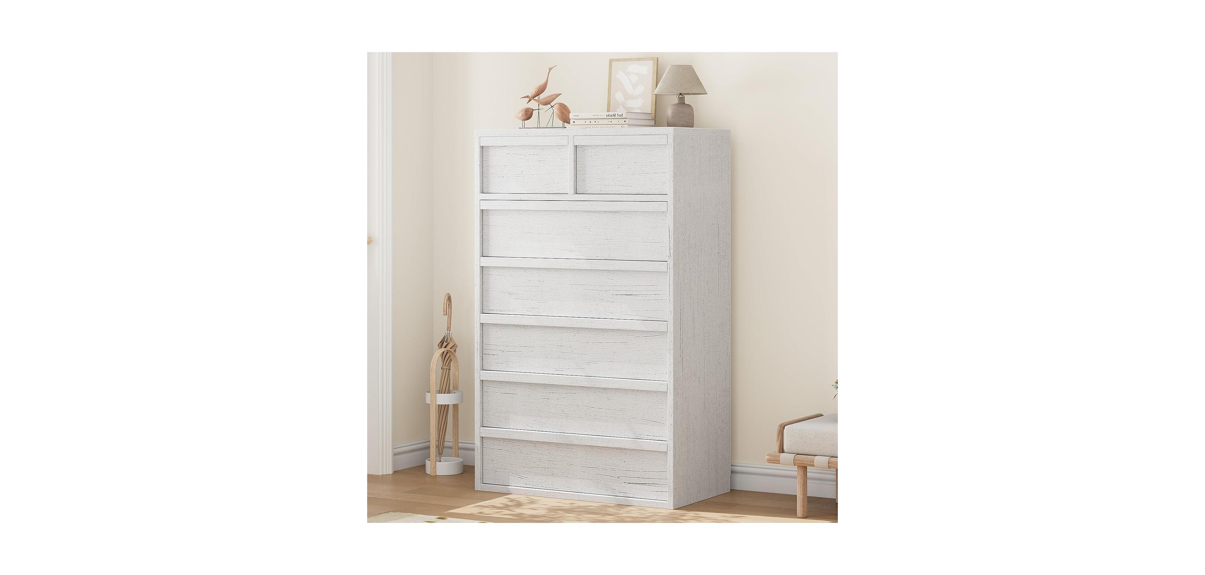 gaomon 7 Drawer Dresser for Bedroom, 46 in Tall Modern 7 Chest of Drawers with Large Drawers Storage, Wooden Dresser Organizer